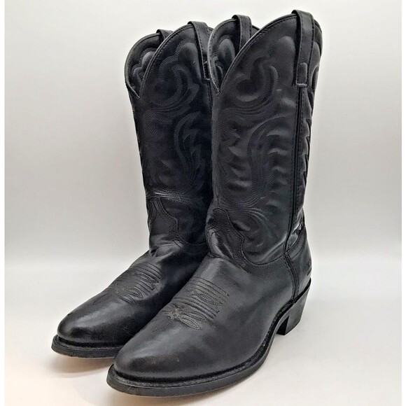 Guide Gear Black Leather 12 " Cowboy Boot Mens 9.5 Western Footwear 5 Row Stitch - Picture 3 of 12
